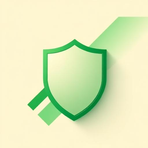 Flat illustration of a green shield with a tick over ledger lines