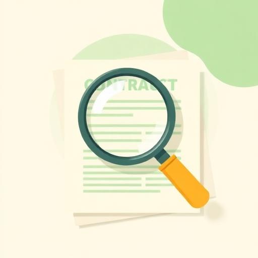 Illustration of a magnifying glass over a contract