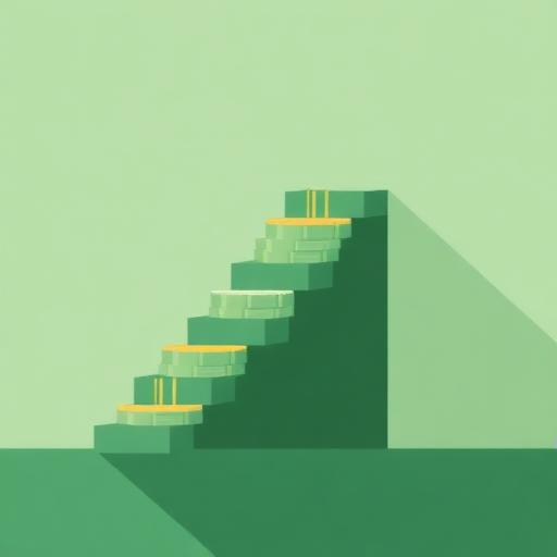 Illustration of a staircase built from stacked coins